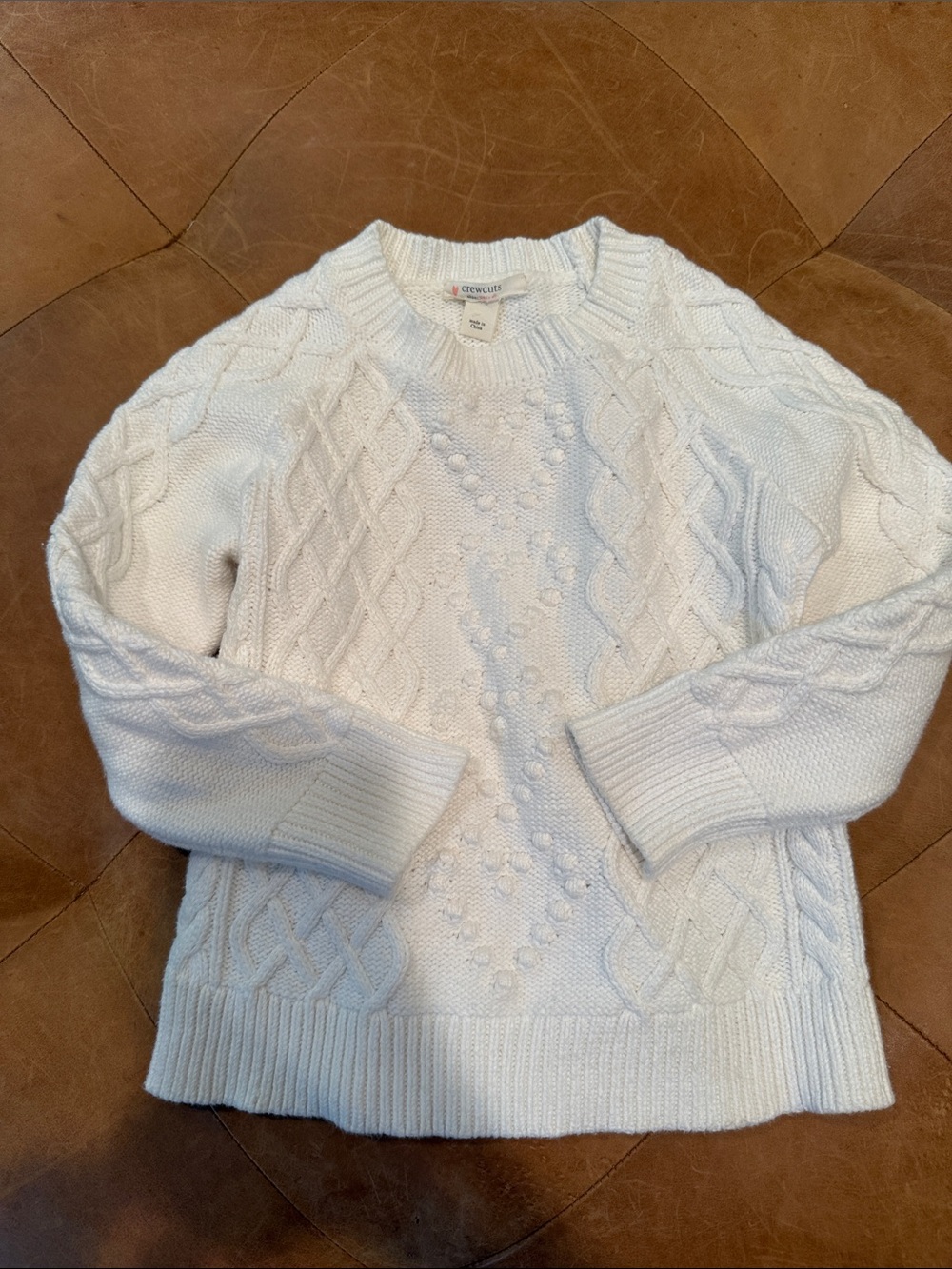 Crewcuts White Cable-Knit Crewneck Sweater